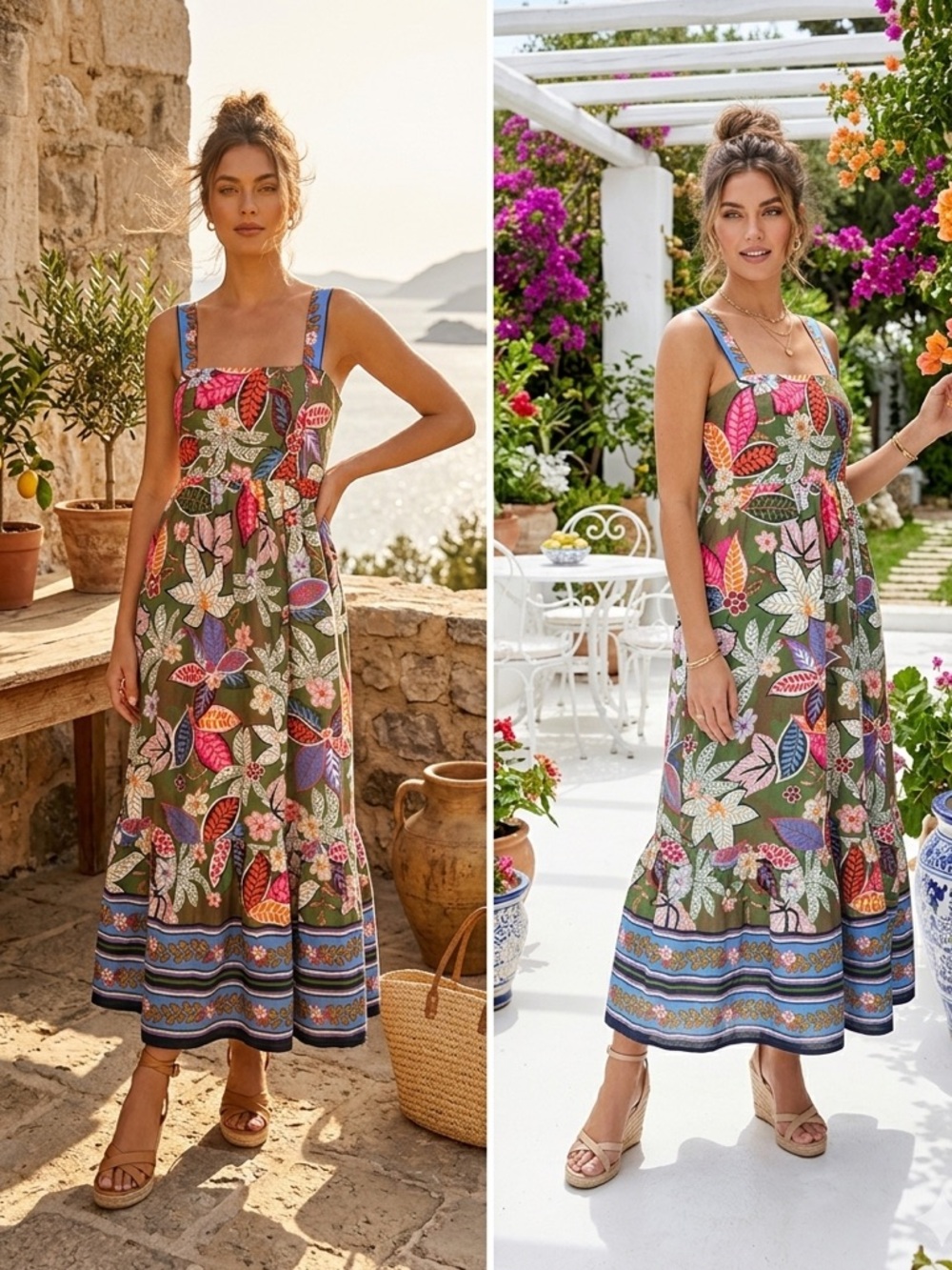London Times Cotton Smocked Back Babydoll Tiered Floral Maxi Dress Size 14